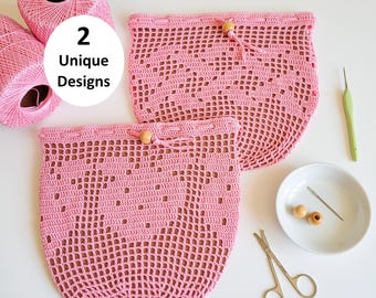 Filet Crochet Pattern: Strawberries and Basketweave Produce Bags (PDF Download + Charts)