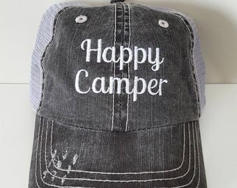 Happy Camper Embroidered Hat with Choice of Thread Color