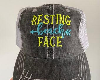 Resting Beach Face Embroidered Hat with Choice of Thread Colors