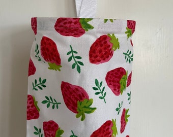 Grocery Bag Holder In Strawberry Home Decor Fabric