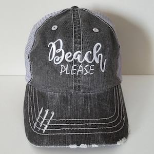 Beach Please Embroidered Hat with Choice of Thread Colors
