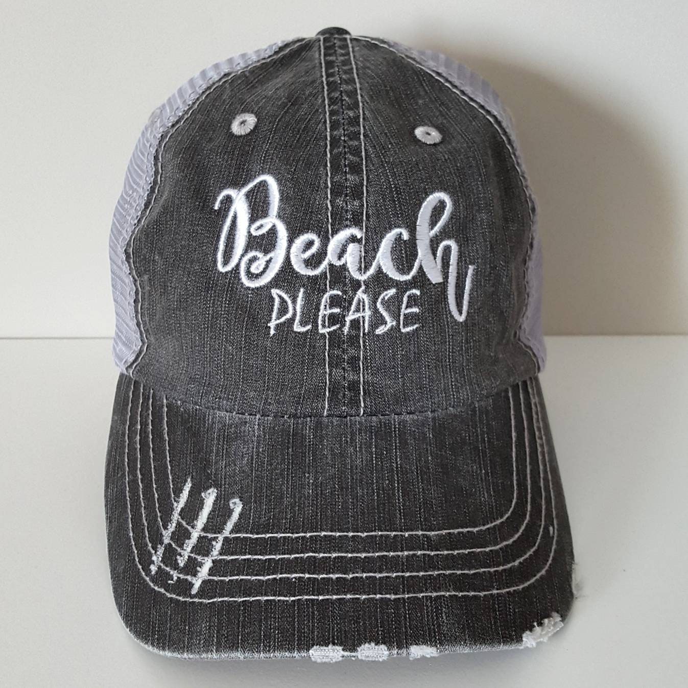 Beach Please Embroidered Hat with Choice of Thread Colors