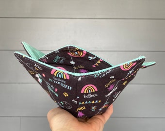 Microwave Bowl Cozy in Rainbow Unicorn Fabric