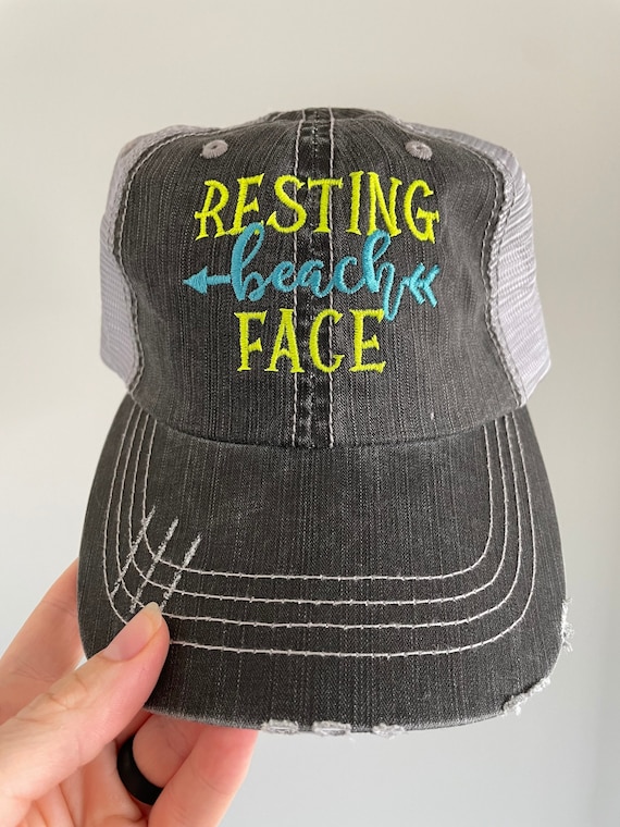 Resting Beach Face Embroidered Hat With 