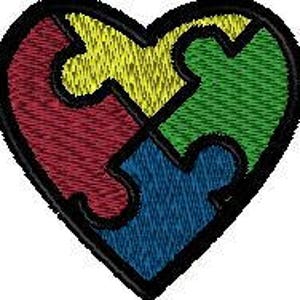 Autism Heart Digital Embroidery Design with Satin Stitch Outline image 2