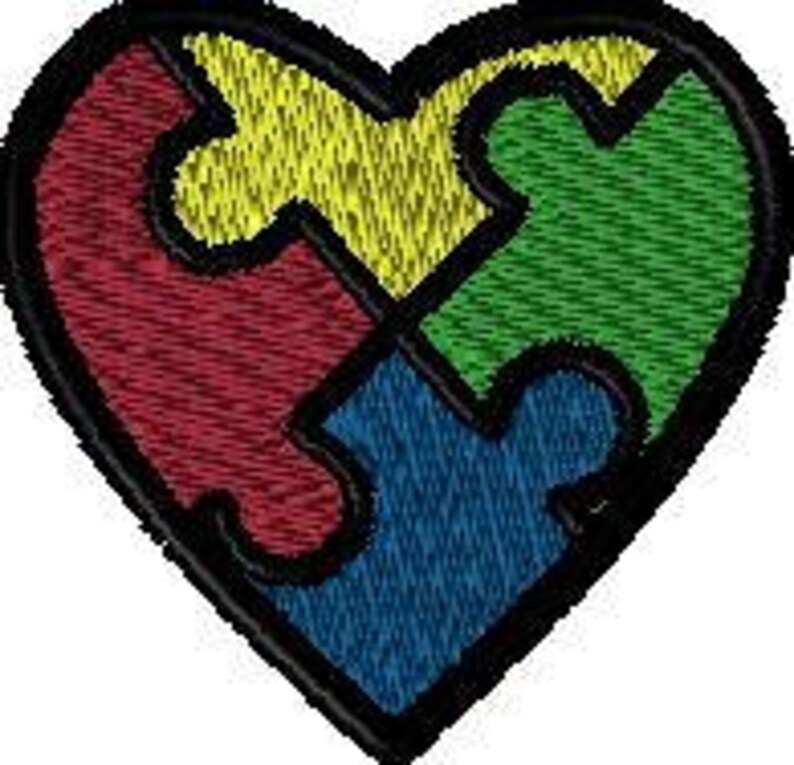 Autism Heart Digital Embroidery Design with Satin Stitch Outline image 2