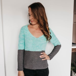 Crochet DK Weight V Neck Circle Yoke Pullover Top-down In the Round Sweater PDF: The Reina Sweater