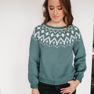 Crochet Pattern: Fair Isle Top Down Circle Yoke Women’s Size Inclusive Jumper – The Marzanna Sweater