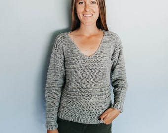 Crochet V-Neck Pullover Bottom Up In the Round Sweater PDF: The Melody Sweater Pattern