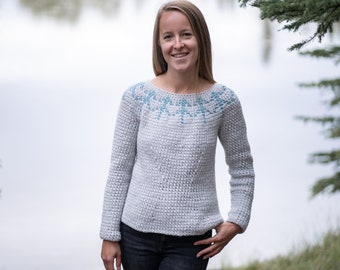 Crochet Fair Isle Circle Yoke Pullover Top-down In the Round Sweater PDF: The Devana Sweater (Bulky Weight)