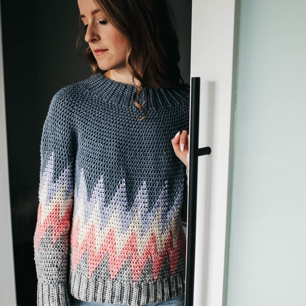 Crochet Colourwork Circle Yoke Pullover Top-down In the Round Jumper PDF: The Zoe Sweater