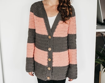 Crochet Pattern Button Up Cardigan Sweater PDF: The Elle Cardigan