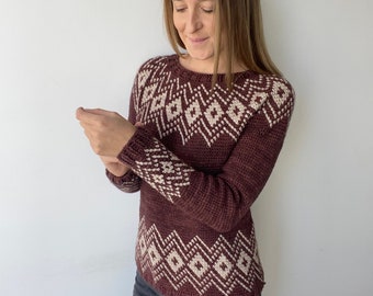 Crochet Fair Isle Circle Yoke Pullover Top-down In the Round Sweater PDF: The Eira Sweater