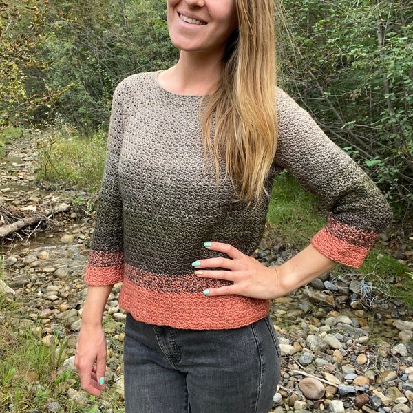 Crochet Circle Yoke Fade Pullover Top-down In the Round Sweater PDF: The Annona Fade Sweater