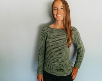 Worsted Weight Crochet Raglan Pullover Top-down In the Round Sweater PDF: The Rebecca Raglan Pattern