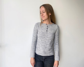 Crochet Henley Buttoned Pullover Circle Yoke Pullover Top-down In the Round Sweater PDF: The Laurel Henley Sweater