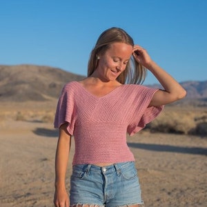 Crochet DK Weight T-Shirt, Plus Size Inclusive: The Fiona Flutter Tee by Tinderbox