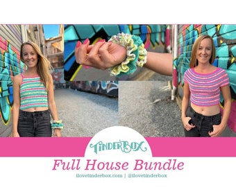 Crochet Fingering Weight Circle Yoke Cropped T-Shirt and Crop Tank Top, Plus Size Inclusive: The Full House Bundle by Tinderbox