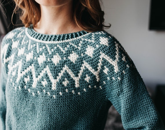 Crochet Pattern: Fair Isle Top Down Circle Yoke Womens Size