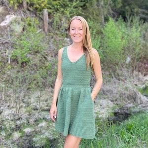 Crochet Maria Pocket Dress Pattern - Scoop Neck Pullover Top-down In the Round PDF