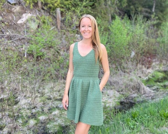 Crochet Maria Pocket Dress Pattern - Scoop Neck Pullover Top-down In the Round PDF