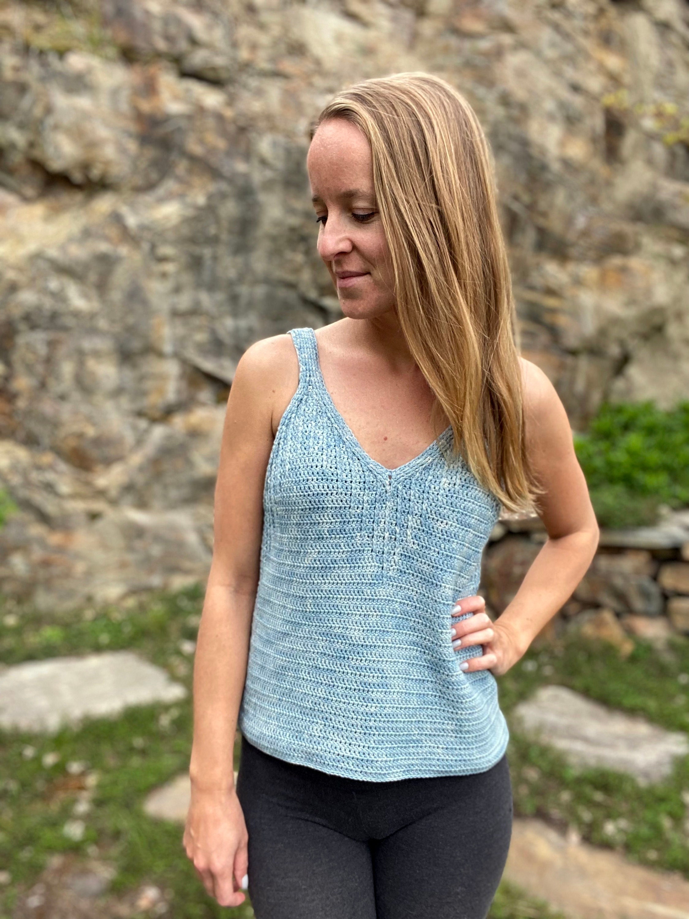 Crochet Fingering Weight Top Down Tank Top, Plus Size Inclusive