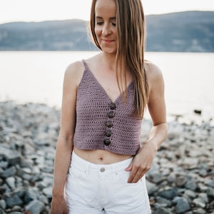 Crochet DK Weight Button Up Tank Top, Plus Size Inclusive: The Blythe Tank by Tinderbox