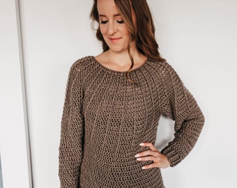 Beginner Friendly Crochet Circle Yoke Pullover Top-down In the Round Sweater PDF: The Luna Sweater