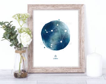 libra print - watercolor constellation art print - libra gift idea with color options - 8x10