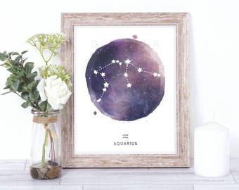 aquarius print - watercolor constellation art print - aquarius gift idea with color options - 8x10