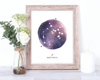 sagittarius print - watercolor constellation art print - sagittarius gift idea with color options - 8x10