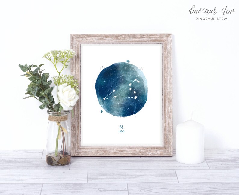 leo print watercolor constellation art print leo gift idea with color options 8x10 image 2