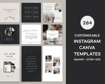 Customizable Instagram Templates for Canva | 284 Editable Social Media Templates for Coaches + Small Business Owners - Neutral & Minimalist
