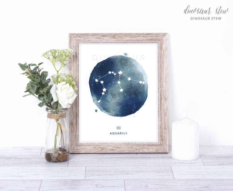 aquarius print watercolor constellation art print aquarius gift idea with color options 8x10 image 2