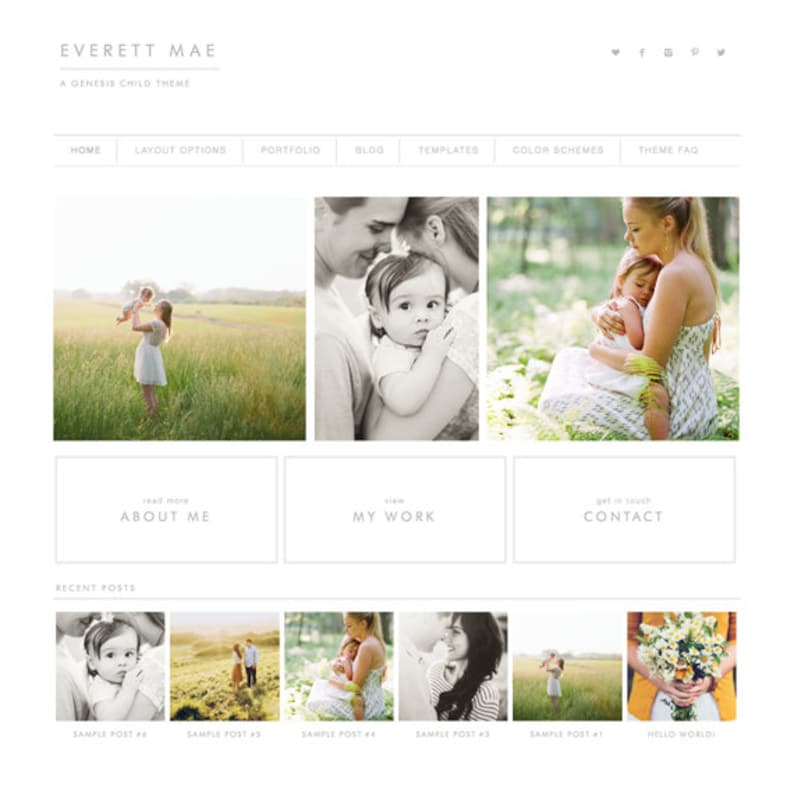 wordpress theme - everett mae - mobile responsive wordpress template with custom homepage and portfolio - INSTANT DOWNLOAD 