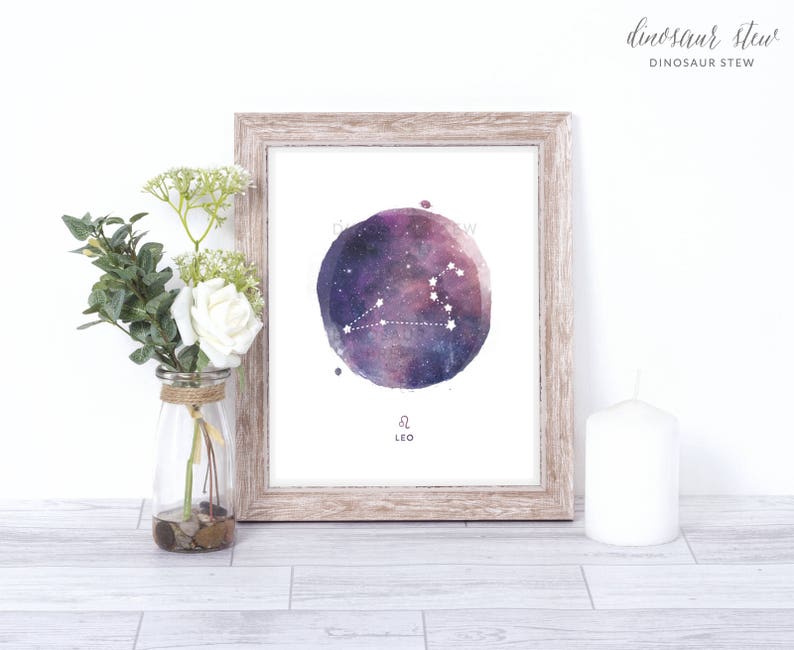 leo print watercolor constellation art print leo gift idea with color options 8x10 image 3