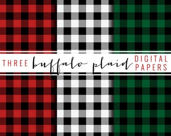 buffalo plaid digital paper - red, green, and black and white - personal and commercial use