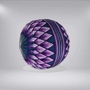 Handmade Japanese Temari Ball: Purple Kiko Flowers, Teal Home Decor