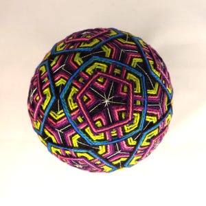 Temari Ball •  Handmade- Graphic Design in multiple colors with Pentagons over diamonds , oriental