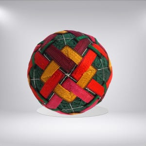 Handmade Temari Ball: Japanese Embroidered Ornament, Pink Orange Gold