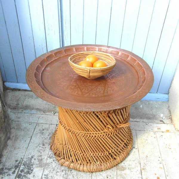 Large vintage copper Moroccan tray, African table top tray