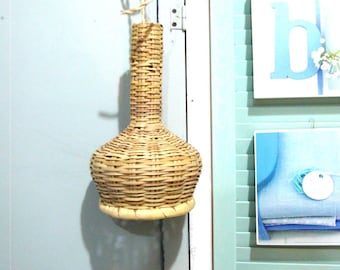 Wicker basket pendant light, vintage.