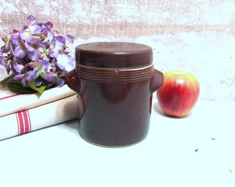 Small French lidded crock pot, French vintage stoneware utensil holder