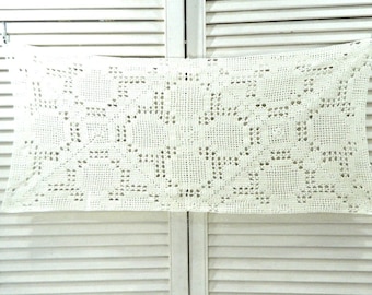 Crochet lace curtain, table centerpiece, cotton handmade vintage