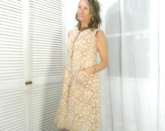 Baumwolle floral Hausfrau Kleid, kleine bis mittlere Größe Sommerkleid ca. 1970