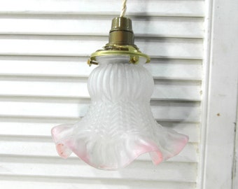 Art deco ceiling light, opaque white & pink glass lamp shade