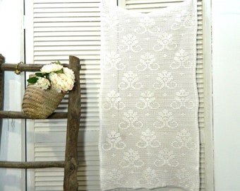 Large crochet lace curtain, cafe curtain, handmade vintage table centerpiece, table runner, white cotton
