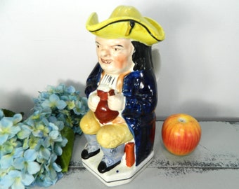 Large antique English Staffordshire toby jug with lid, character Jug