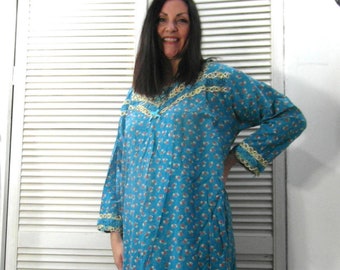 Vintage Baumwolle indische Maxi Tunika Kleid, Djellaba Kaftan Kleid, Hippie-Kleid, Boho Kleid, ethnische Kleid, Strandkleid, Vintage-Kleidung.