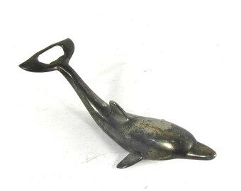 Metal dolphin beer bottle opener, French vintage.